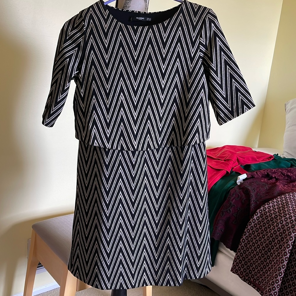 Mango Black and Gold Designed Dress, USA Size XXS, EUR Size XS